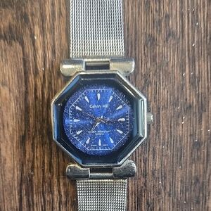 Vintage Calvin Hill Blue and Silver Men's Watch